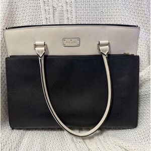 Kate Spade Black White Structured‎ Tote Shoulder Bag Leather Purse Large
